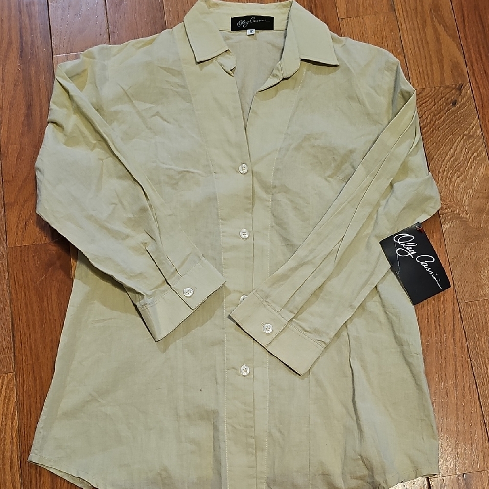 Oleg Cassini Tan Button-Up Shirt- Womens 12